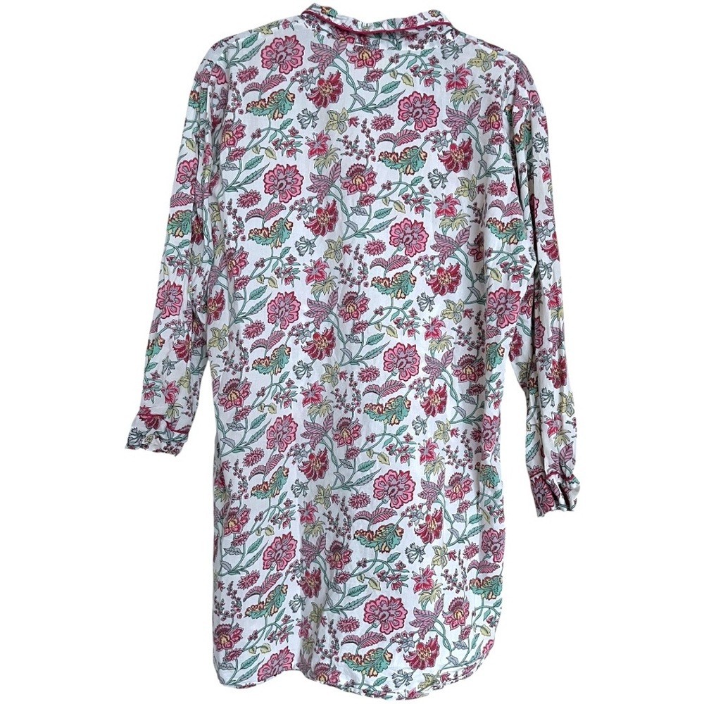 World Market Floral 100% Cotton Button Down Long Sleeve Collared Sleep Dress - Picture 3 of 5